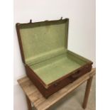 A mid century canvas and wood bound suitcase/trunkW:68.5cm x D:48.5cm x H:22cm