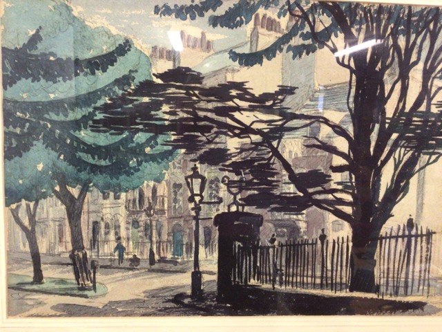 A watercolour and pencil sketch of a Street scene indistinctly signed. Image: W:35cm x D:cm x H: - Image 2 of 3