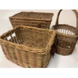 Three wicker baskets.W:53cm x D:35cm x H:32cm
