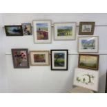 Original artwork, watercolours, pastels and oils in good quality modern frames. (11)