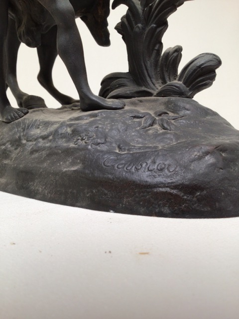 After Guillaume Costeau - Pair of bronze Marley horses with horsemen, each in rearing pose on oval - Image 4 of 16