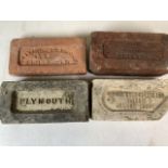 Four house bricks, Plymouth, Bristol, Bridgwater and Newton Abbott.