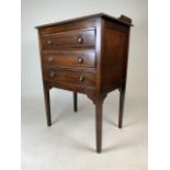 A small mahogany music chest with three drop down drawers and a gallery to top. W:54cm x D:38cm x