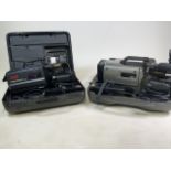 Two VHS movie cameras, National and Panasonic.