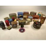 A collection of advertising tins to include Rowntrees, Cravens and others.