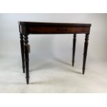 A mahogany folding tea table with ebony inlay detail to front and sides with double gate leg. W:92cm