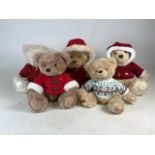Five Christmas/winter themed Harrods teddy bears. To include 2013 three button coated bear