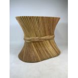 McGuire San Francisco, oval occasional table of twisted bamboo form. Missing glass top. W:92cm x D: