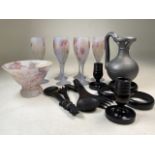 Opaque glassware and wooden items.