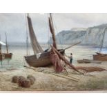 Frederick (Fred) Williamson (1835-1900). Boats at Beer harbour Devon. Watercolour in ebonised and