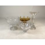 Large cut glass bowls and a lead crystal candle stand. Stand W:15cm x D:15cm x H:27cm