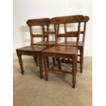 A pair of pitch pine kitchen chairs and two others. W:45cm x D:35cm x H:86cm