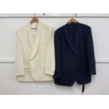 A HR tailored white wool polyester blend suit jacket, together with a navy pinstripe pure wool two