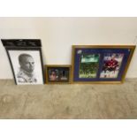 A signed and framed photo of David Beckham alongside a photo of the final score from Argentina vs