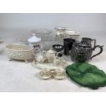 A collection of EPNS and glassware, pottery and other items.