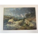 C.E.Wright 1830-1905 oil on board haymaking at Kirkhampton. W:33cm x H:23cm