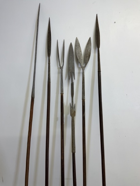 A collection of six late 19th early 20th century West African spears for hunting and fishing.