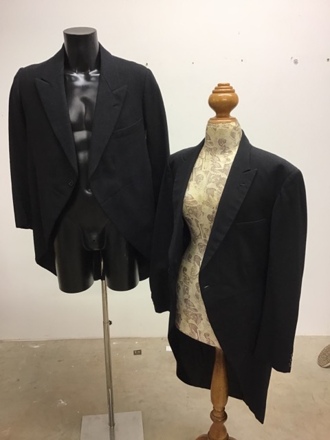 A 1960s men's black label Burton wool morning jacket together with a 1930s wool bespoke morning
