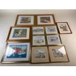 Eleven framed prints, Rosie Smith, Gerry Baptist etc Average size. W:20cm x H:20cm