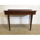 An Edwardian mahogany inlaid D end table with central drawer. W:114cm x D:56cm x H:73cm