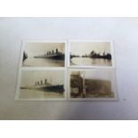 Four Kodak Velox photos of Southampton Docks and RMS Aquitania moored on the right