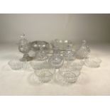 Cut glass square fruit bowl, bon bon jars, glass bell etc Fruit bowl: W:24cm x D:24cm x H:12cm