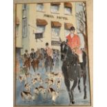 A Watercolour and pen sketch of the Boxing Day hunt. By D.I.Withers April 1979. W:24cm x H:34cm