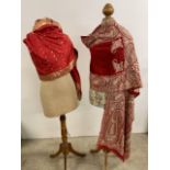 A hand stitched Indian shawl made from wool with a paisley design (some moth damage) together with a