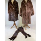 Three fur items to include a Glma dark ranch mink long coat, a Rowntrees fur coat and a mink shawl