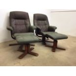 A pair of leather recliners with footstools W:78cm x D:80cm x H:94cm