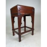An Arts and Crafts/ Art Nouveau style small sewing table, with waterfall lined interior W:39cm x D: