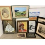 Original oils, etchings and prints. Approx size. W:40cm x H:50cm