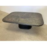 Paul Kingma, a 1990s brutalist slate coffee table with metal inlay. Signed to top. Kingma. 94