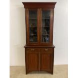 A mahogany bureau bookcase with glazed doors to three shelves, two drawers above cupboard. W:93cm