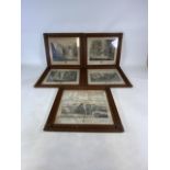 A Series of five lightly coloured black and white German prints in carved Black Forrest style frames