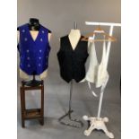 Three formal evening waistcoats. Blue and black waistcoats 44 chest,