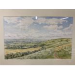 Ray Beckley-watercolour. View from Ditchling Beaton 1977. Image W:32cm x H:20cm