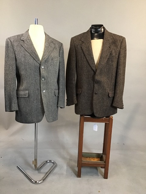 Pair of Harris tweed jackets. Dark brown jacket 44, grey jacket 44