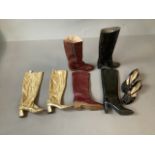 Collection of vintage boots to include heeled Rigon rubber boots size 6, Bolaria faux fleece lined