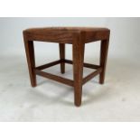 Small leather topped arts and craft style oak stool. W:35cm x D:30cm x H:32cm