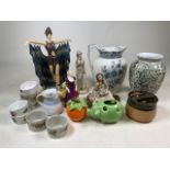 A mixed collection of 20th century ceramics to include Figurines, vases, storage jars and other