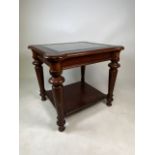A Square mahogany coffee table with glass top. W:62cm x D:69cm x H:62cm