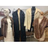 A 1950s white mink fur coat 1950s blond mink fur jacket, a Fur stole and one other.