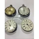 Two vintage stop watches and two lever escapement pocket watch movements.