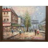 An oil on canvas of Parisian street scene signed Burnett bottom right. W:60cm x H:50cm