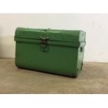 A green painted metal trunk W:60cm x D:42cm x H:40cm