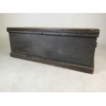 A Victorian stained pine carpenters box with metal handles W:93cm x D:36cm x H:35cm
