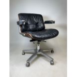 A Martin Stoll Giroflex aluminium and plywood desk chair, designed by Karl Dittert. W:69cm x D:
