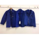 Three French cotton and polyester blue working jackets