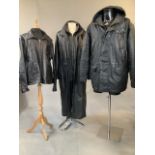 Collection of Gentlemans outerwear including full length leather coat (Charles Klein) size